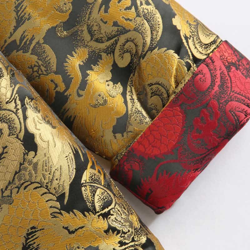 Buddha Stones Winter Dragon Jacquard Warm Frog-Button Long Sleeve Men's Jacket With Pockets - image 9