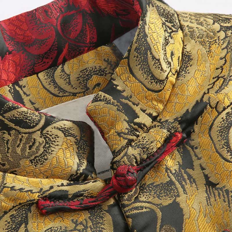 Buddha Stones Winter Dragon Jacquard Warm Frog-Button Long Sleeve Men's Jacket With Pockets - image 4