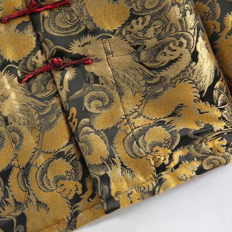 Buddha Stones Winter Dragon Jacquard Warm Frog-Button Long Sleeve Men's Jacket With Pockets - image 8