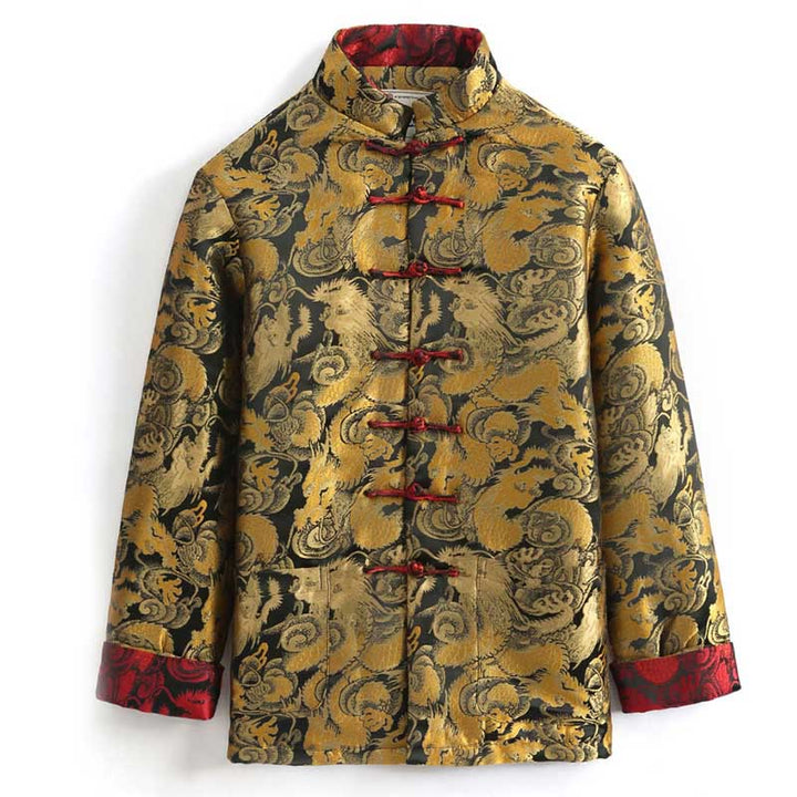 Buddha Stones Winter Dragon Jacquard Warm Frog-Button Long Sleeve Men's Jacket With Pockets - image 1