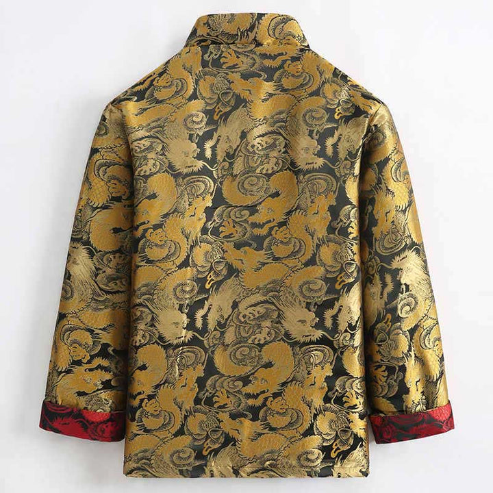 Buddha Stones Winter Dragon Jacquard Warm Frog-Button Long Sleeve Men's Jacket With Pockets - image 2