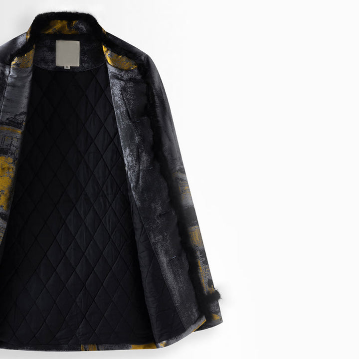 Buddha Stones Ancient Buildings Trees Frog-Button Long Sleeve Men's Jacket With Pockets - image 3