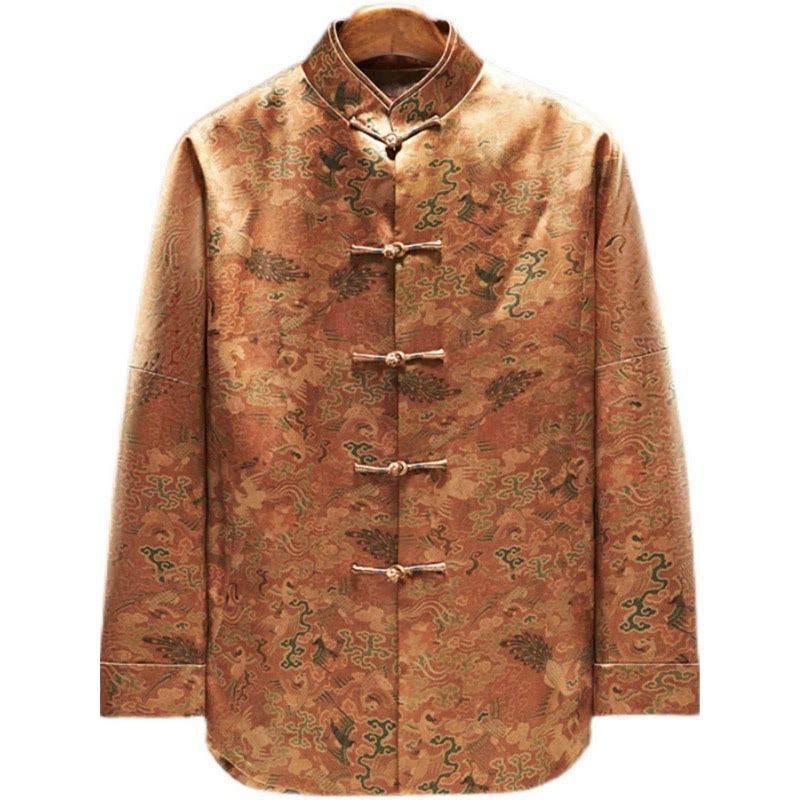 Buddha Stones 100% Mulberry Silk 30 Momme Phoenix Auspicious Clouds Long Sleeve Men's Jacket - image 4