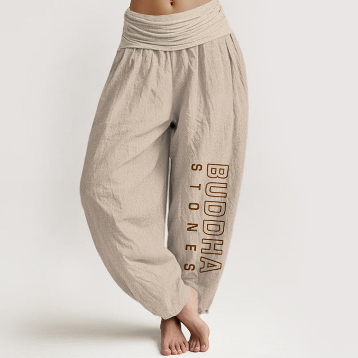 Buddha Stones Solid Color Pure Cotton 'Buddha Stones' Word Women's Elastic Waist Harem Pants - Tan - US22，UK/AU26，EU54 (6XL) - image 0