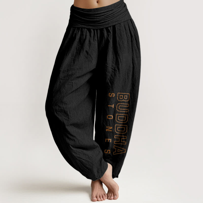 Buddha Stones Solid Color Pure Cotton 'Buddha Stones' Word Women's Elastic Waist Harem Pants - Black - US22，UK/AU26，EU54 (6XL) - image 5
