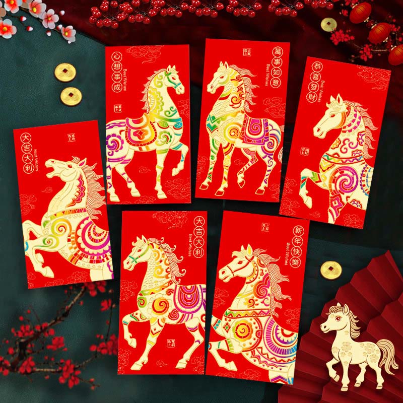 Buddha Stones 6Pcs Chinese Red Envelope Year of the Horse Lucky Money Envelopes 2026 New Year - image 5