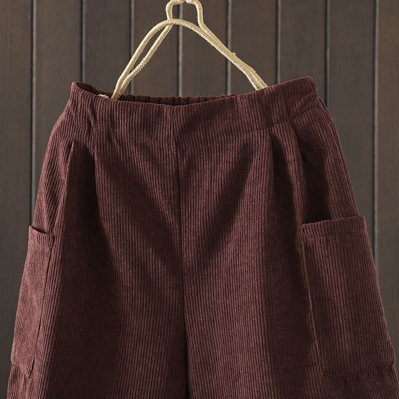 Buddha Stones Fleece-Lined High Waist Women's Wide Leg Corduroy Cotton Pants With Pockets - image 2