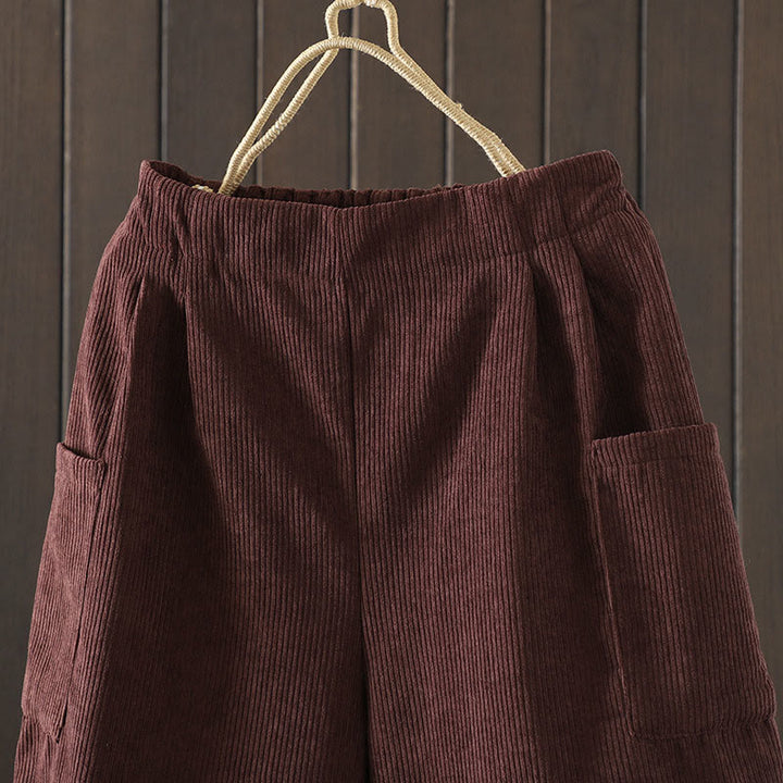Buddha Stones Fleece-Lined High Waist Women's Wide Leg Corduroy Cotton Pants With Pockets - image 2