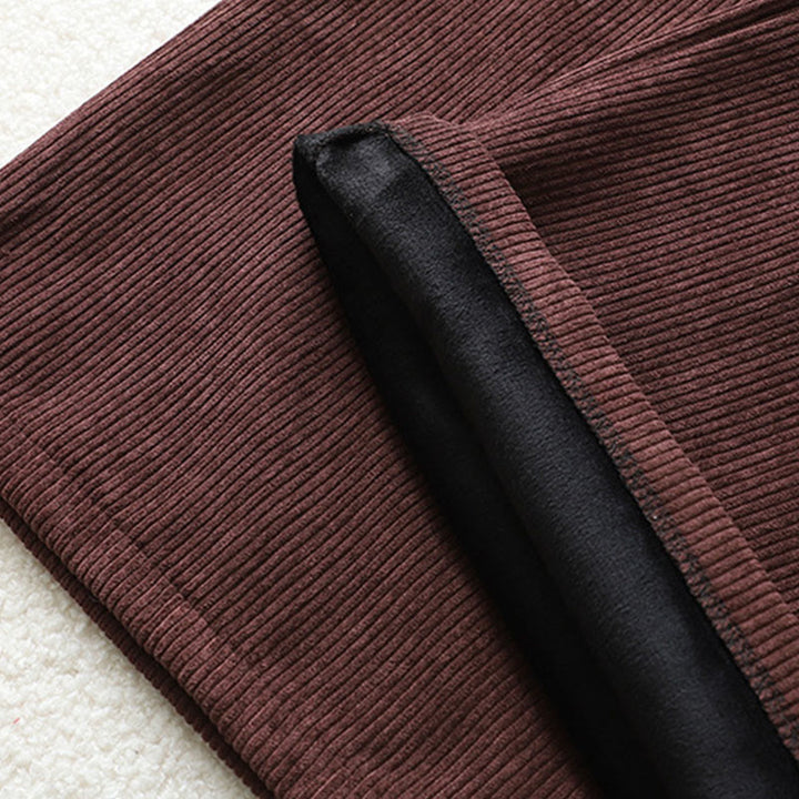 Buddha Stones Fleece-Lined High Waist Women's Wide Leg Corduroy Cotton Pants With Pockets - image 8