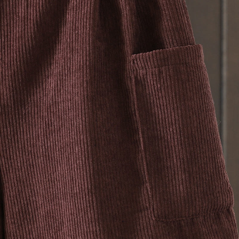 Buddha Stones Fleece-Lined High Waist Women's Wide Leg Corduroy Cotton Pants With Pockets - image 5