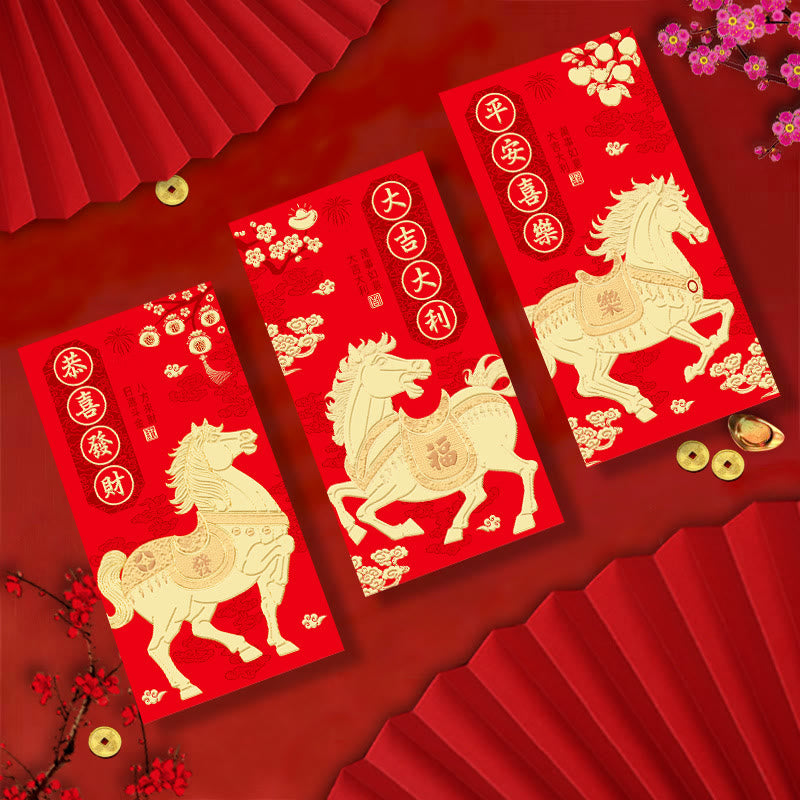 Buddha Stones 6Pcs Chinese Red Envelope Year of the Horse All The Best 2026 New Year - image 5