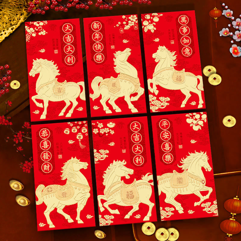 Buddha Stones 6Pcs Chinese Red Envelope Year of the Horse All The Best 2026 New Year - image 4