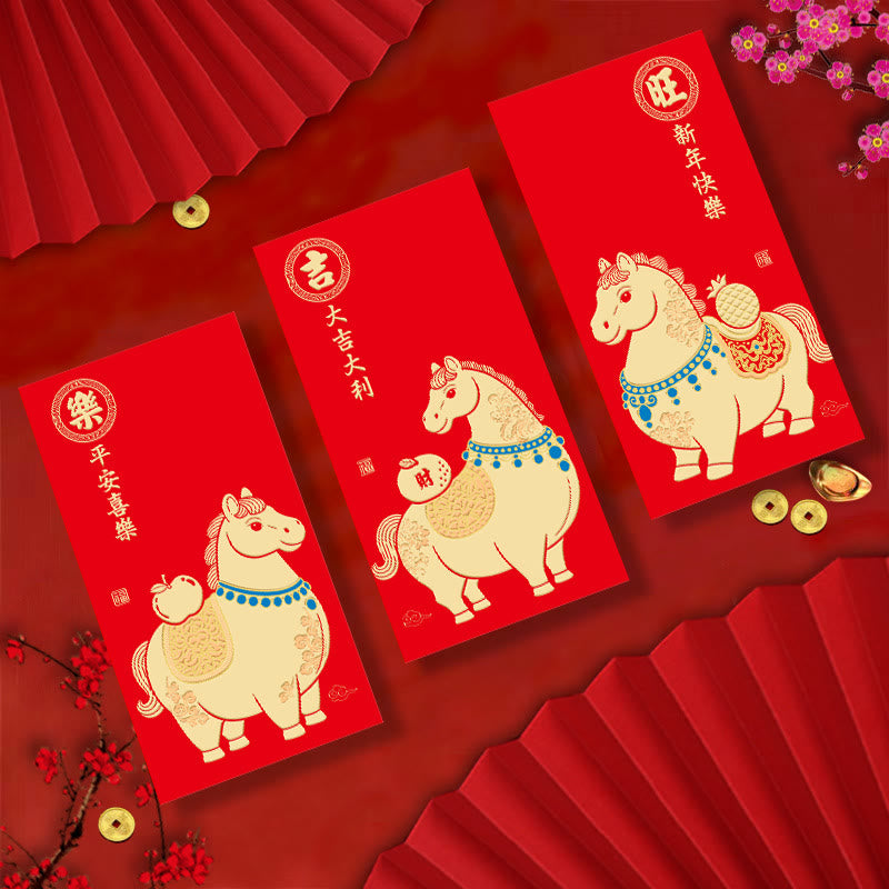 Buddha Stones 6Pcs Chinese Red Envelope Year of the Horse Good Fortune Comes Together 2026 New Year - image 5