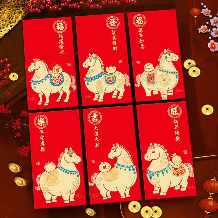 Buddha Stones 6Pcs Chinese Red Envelope Year of the Horse Good Fortune Comes Together 2026 New Year - image 4