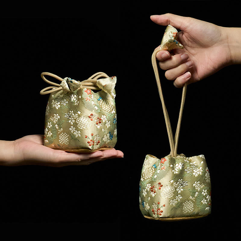 Buddha Stones Flowers Pattern Small Jewelry Storage Gift Bag 8*8*8cm - Beige 8cm*8cm*8cm - image 0