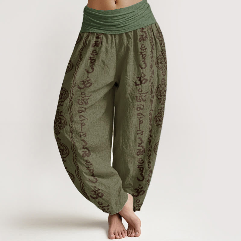 Buddha Stones Pure Cotton Mandala Om Mani Padme Hum Women's Elastic Waist Harem Pants - DarkOliveGreen - US22，UK/AU26，EU54 (6XL) - image 5