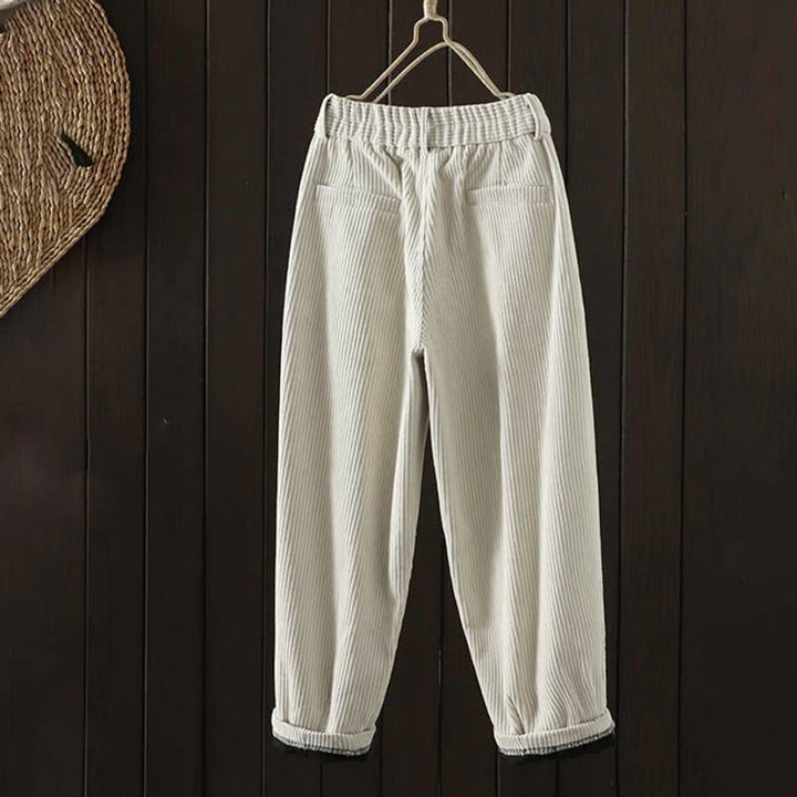 Buddha Stones Women's Winter Plain Corduroy Cotton High Waist Fleece-Lined Harem Pants With Pockets - image 1