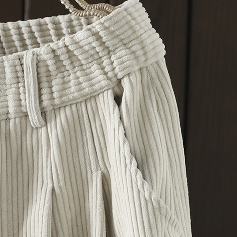 Buddha Stones Women's Winter Plain Corduroy Cotton High Waist Fleece-Lined Harem Pants With Pockets - image 4