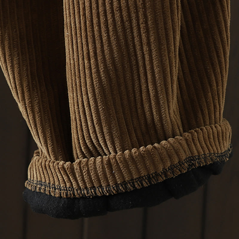 Buddha Stones Women's Winter Plain Corduroy Cotton High Waist Fleece-Lined Harem Pants With Pockets - image 22