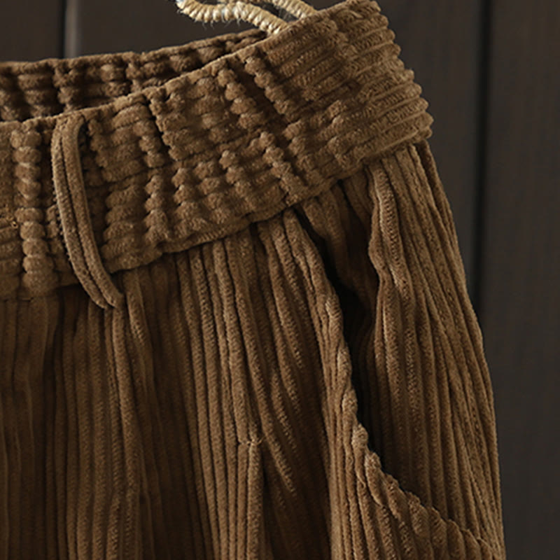 Buddha Stones Women's Winter Plain Corduroy Cotton High Waist Fleece-Lined Harem Pants With Pockets - image 20