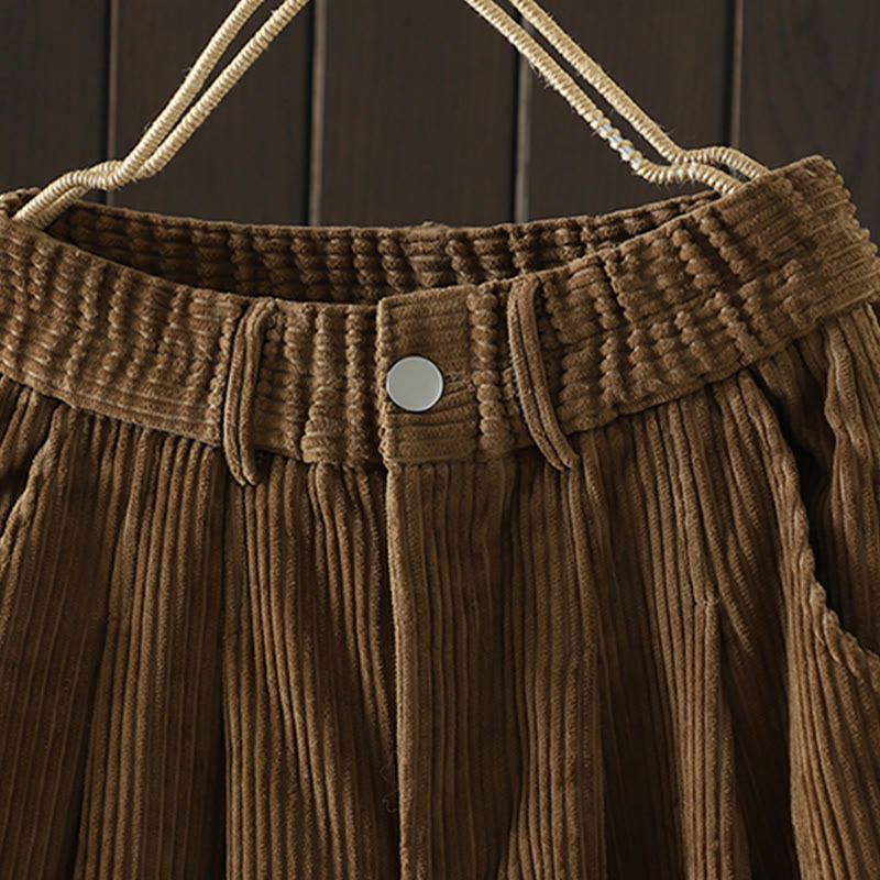 Buddha Stones Women's Winter Plain Corduroy Cotton High Waist Fleece-Lined Harem Pants With Pockets - image 19