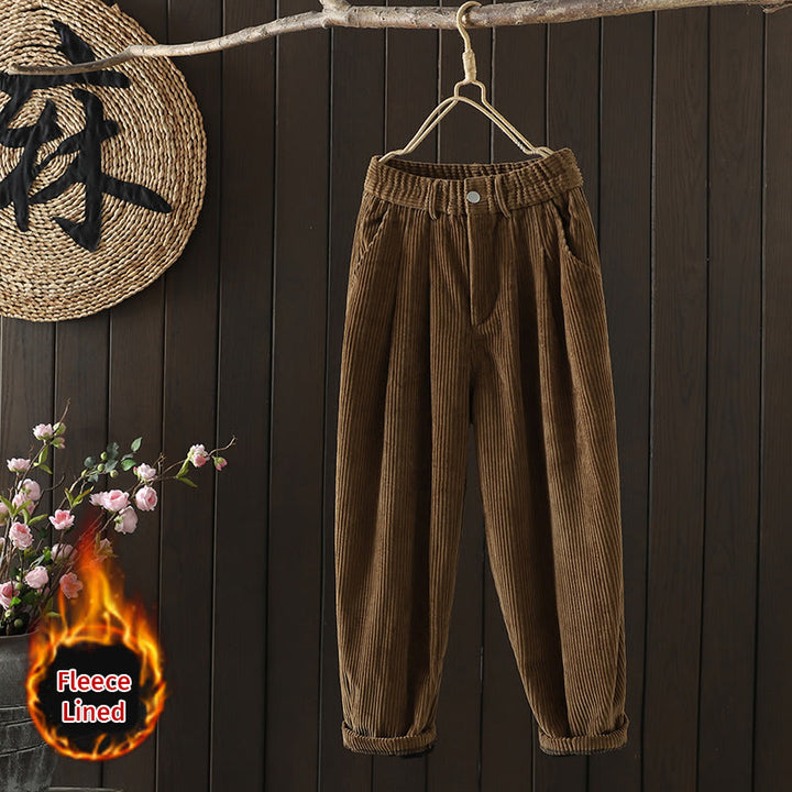 Buddha Stones Women's Winter Plain Corduroy Cotton High Waist Fleece-Lined Harem Pants With Pockets - SaddleBrown - US8-10，UK/AU12-14，EU40-42 (2XL) - image 18