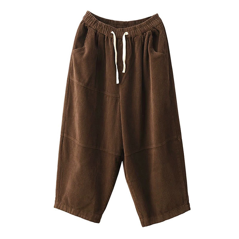 Buddha Stones Women's Drawstring Design Cotton Corduroy Thermal Fleece-Lined Pants With Pockets - image 1