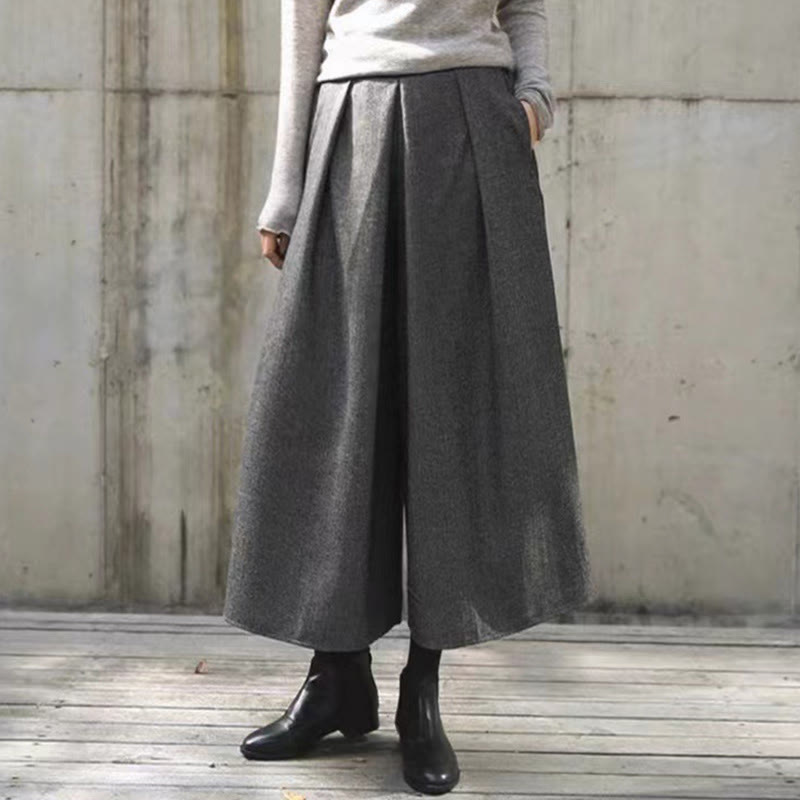 Buddha Stones Plain Elastic Waistband Design Women's 7-8 Length Wide Leg Pants With Pockets - DarkGray - US12，UK/AU16，EU44 (3XL) - image 20