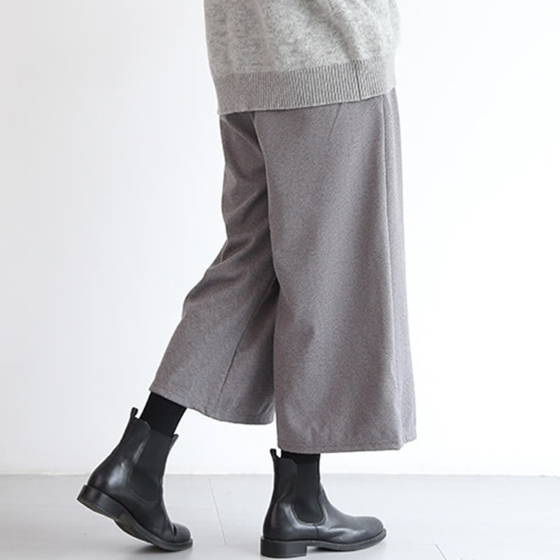 Buddha Stones Plain Elastic Waistband Design Women's 7-8 Length Wide Leg Pants With Pockets - image 3