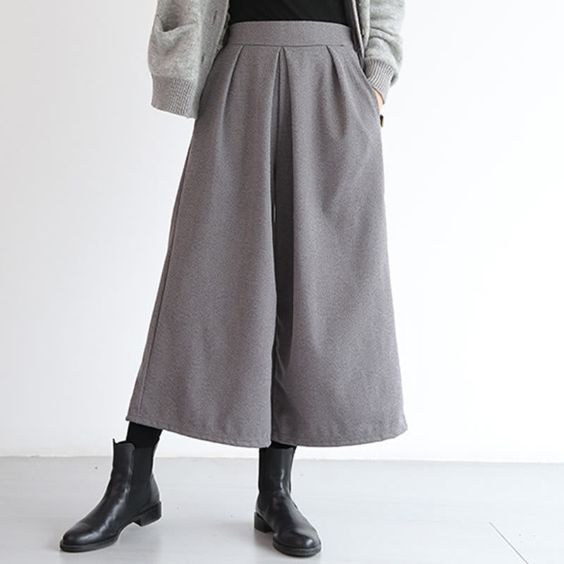 Buddha Stones Plain Elastic Waistband Design Women's 7-8 Length Wide Leg Pants With Pockets - image 4