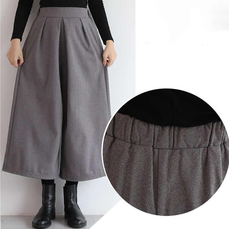 Buddha Stones Plain Elastic Waistband Design Women's 7-8 Length Wide Leg Pants With Pockets - image 10