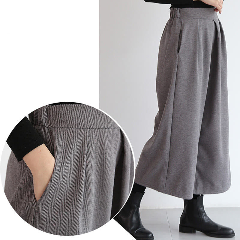 Buddha Stones Plain Elastic Waistband Design Women's 7-8 Length Wide Leg Pants With Pockets - image 8