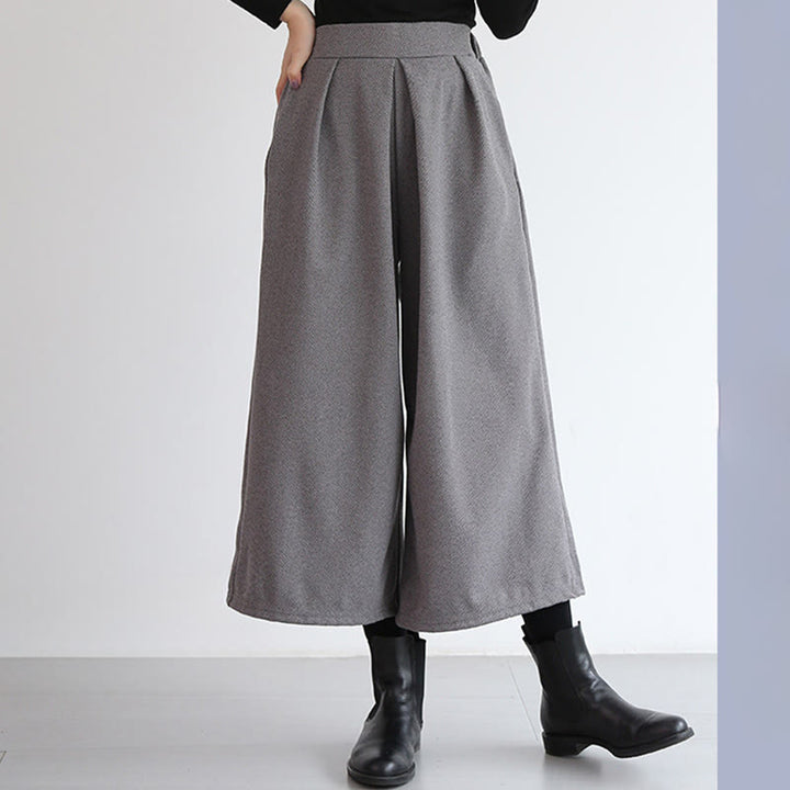 Buddha Stones Plain Elastic Waistband Design Women's 7-8 Length Wide Leg Pants With Pockets - image 5