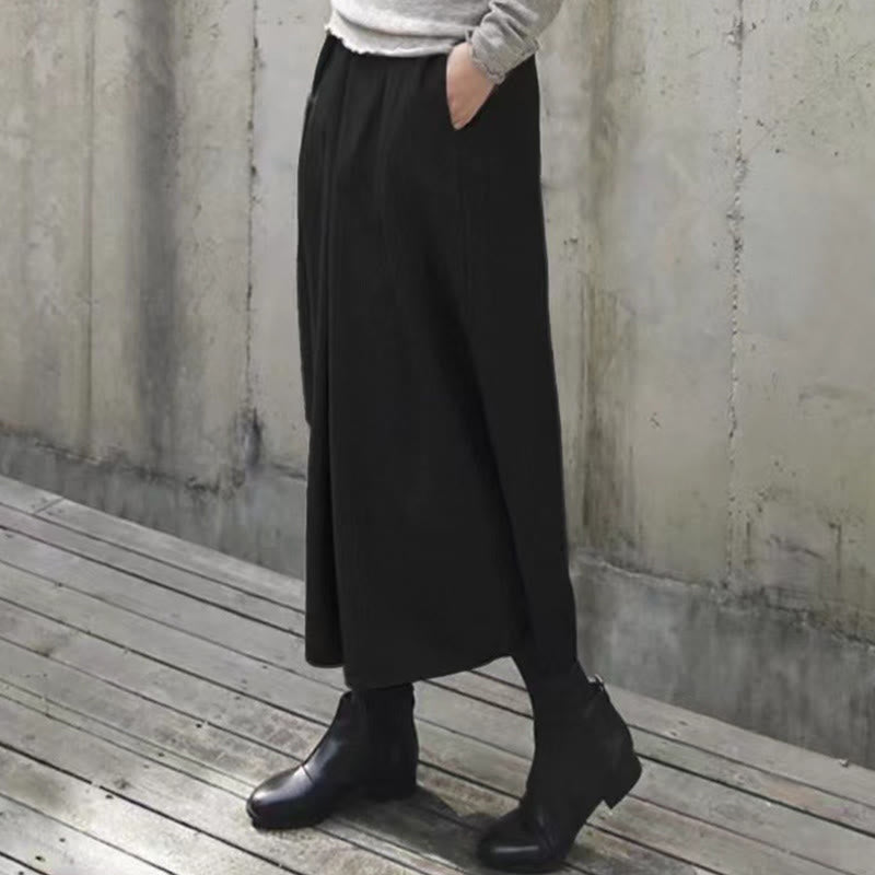 Buddha Stones Plain Elastic Waistband Design Women's 7-8 Length Wide Leg Pants With Pockets - image 17