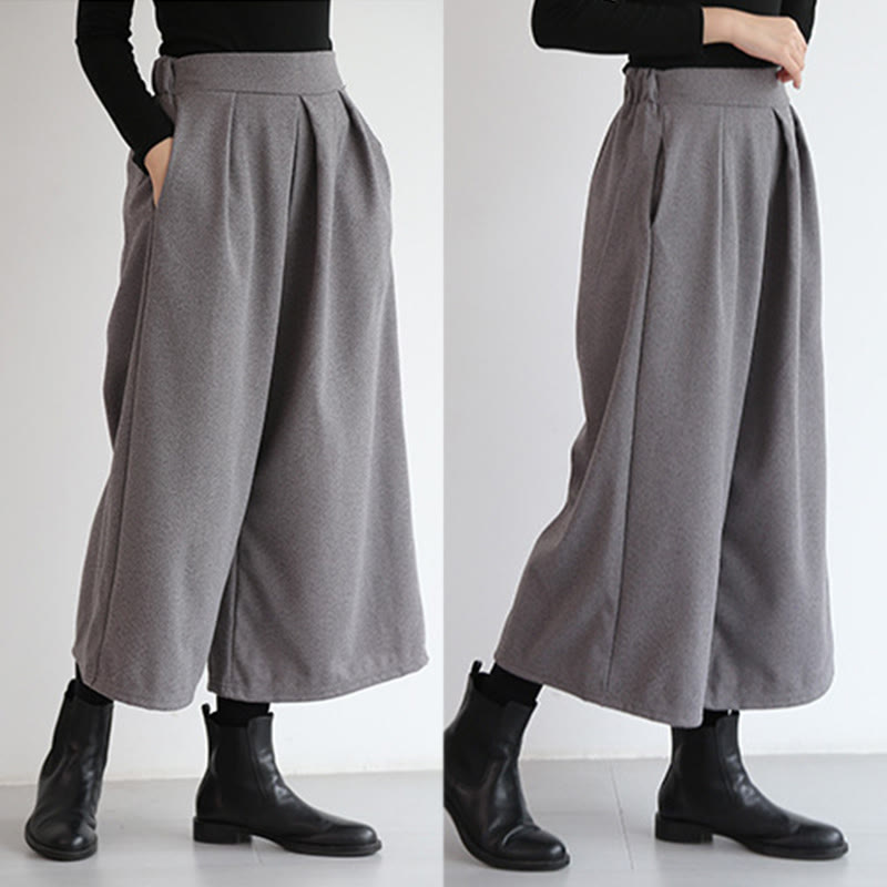 Buddha Stones Plain Elastic Waistband Design Women's 7-8 Length Wide Leg Pants With Pockets - image 12