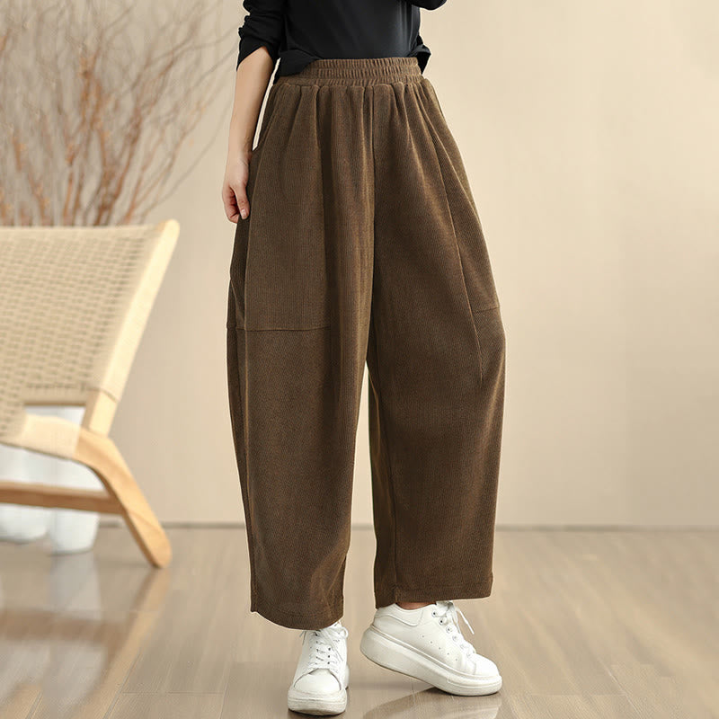 Buddha Stones Women's Fall Patchwork Plain Corduroy Harem Pants With Pockets - image 5