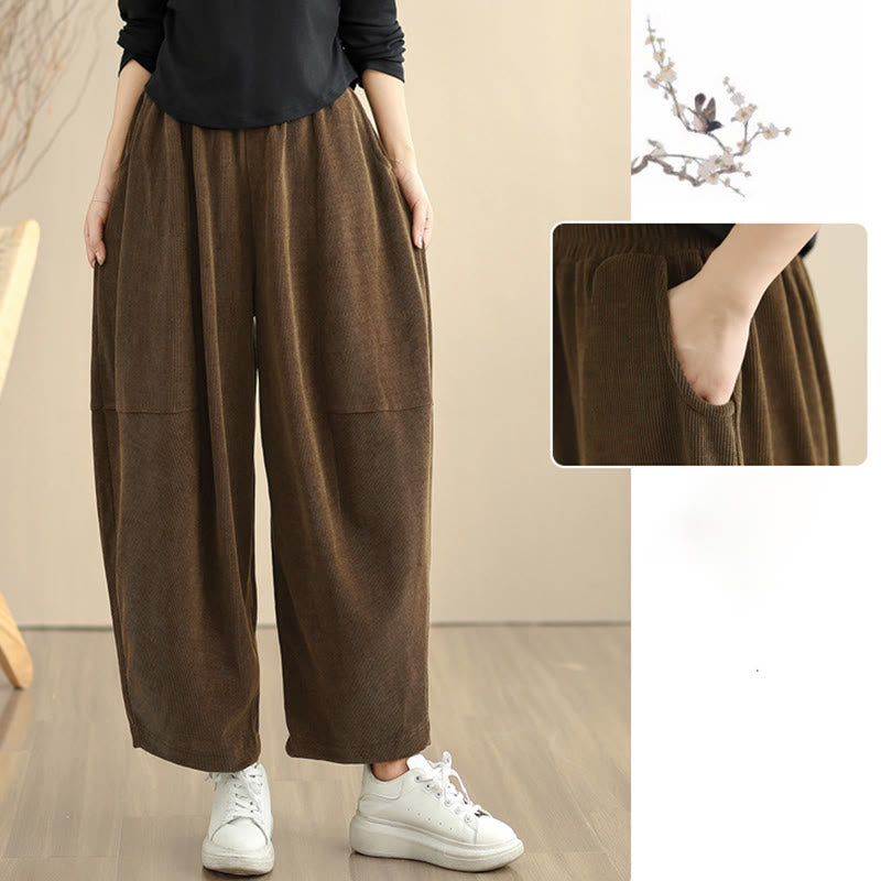 Buddha Stones Women's Fall Patchwork Plain Corduroy Harem Pants With Pockets - image 15