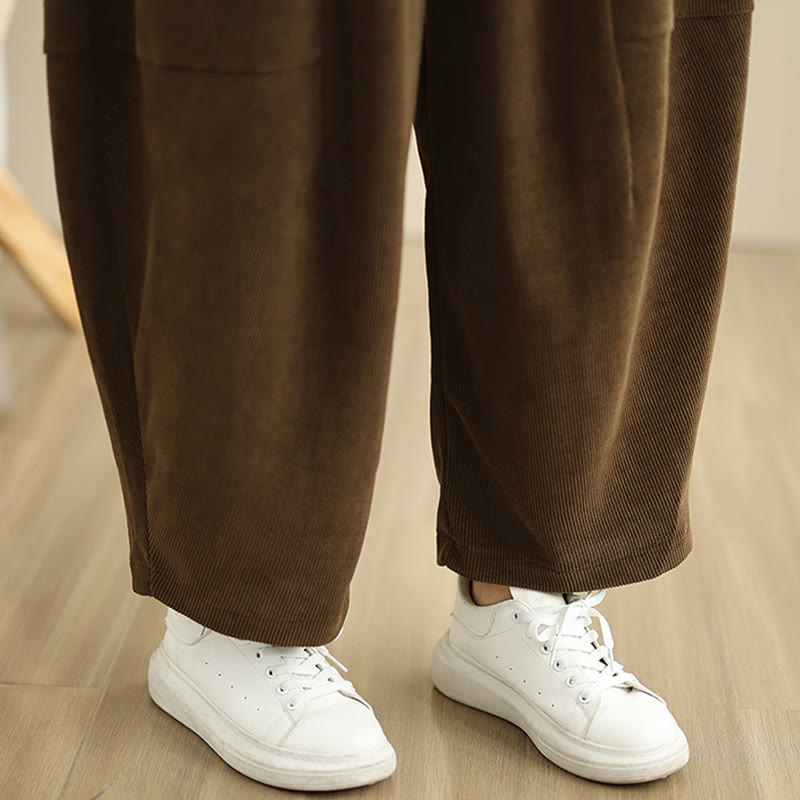 Buddha Stones Women's Fall Patchwork Plain Corduroy Harem Pants With Pockets - image 13