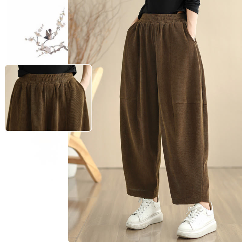 Buddha Stones Women's Fall Patchwork Plain Corduroy Harem Pants With Pockets - image 14