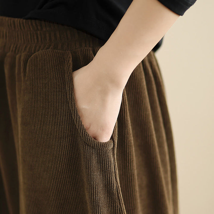 Buddha Stones Women's Fall Patchwork Plain Corduroy Harem Pants With Pockets - image 12