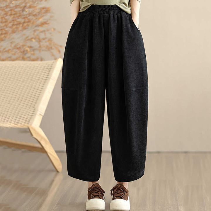 Buddha Stones Women's Fall Patchwork Plain Corduroy Harem Pants With Pockets - Black - US8-10，UK/AU12-14，EU40-42 (2XL) - image 17