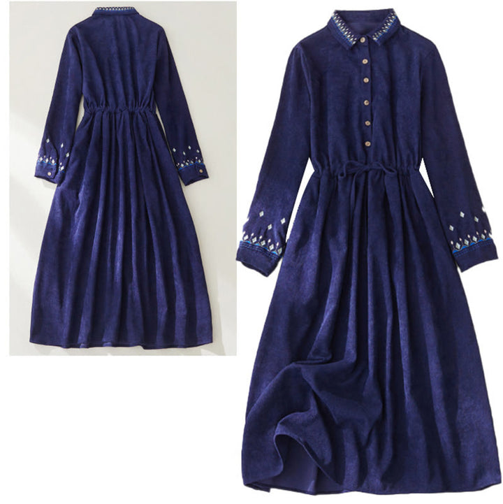 Buddha Stones Embroiderd Floral Pattern Lace -up Design Long Sleeve Midi Dress With Pockets - image 14