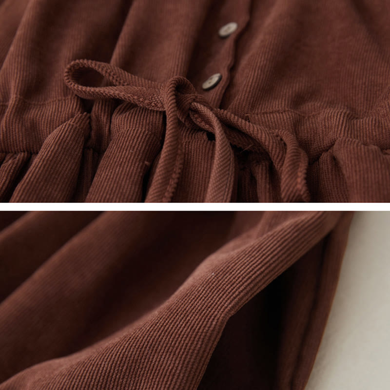 Buddha Stones Embroiderd Floral Pattern Lace-up Design Long Sleeve Midi Dress With Pockets - image 5