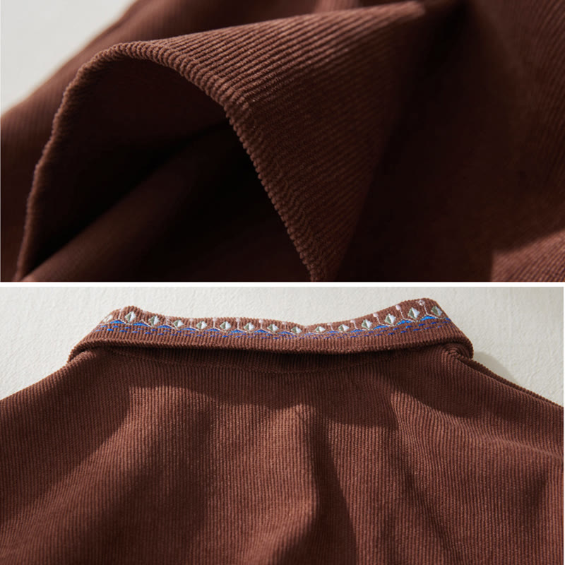 Buddha Stones Embroiderd Floral Pattern Lace-up Design Long Sleeve Midi Dress With Pockets - image 4