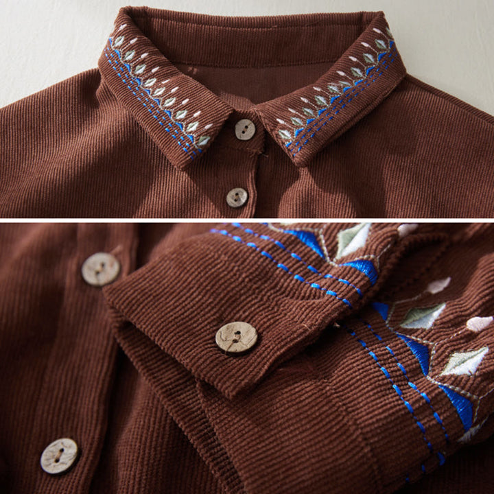 Buddha Stones Embroiderd Floral Pattern Lace-up Design Long Sleeve Midi Dress With Pockets - image 3