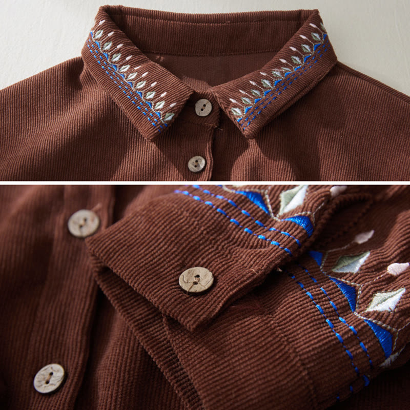 Buddha Stones Embroiderd Floral Pattern Lace -up Design Long Sleeve Midi Dress With Pockets - image 3