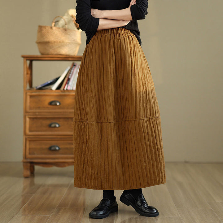 Buddha Stones Plain Pleats Design Elastic Waist Women's Thermal Skirt With Pockets - DarkGoldenrod - US8-10，UK/AU12-14，EU40-42 (2XL) - image 0