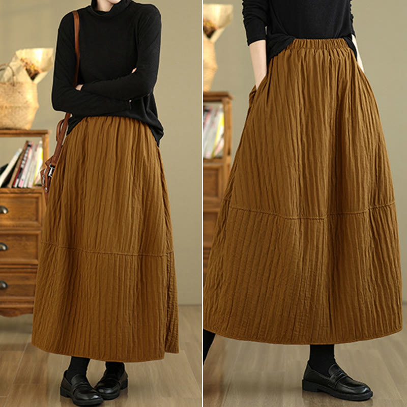 Buddha Stones Plain Pleats Design Elastic Waist Women's Thermal Skirt With Pockets - image 19