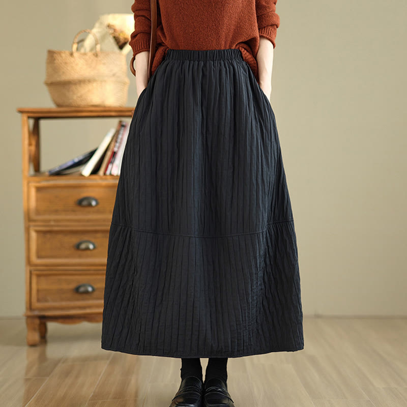 Buddha Stones Plain Pleats Design Elastic Waist Women's Thermal Skirt With Pockets - Black - US8-10，UK/AU12-14，EU40-42 (2XL) - image 4