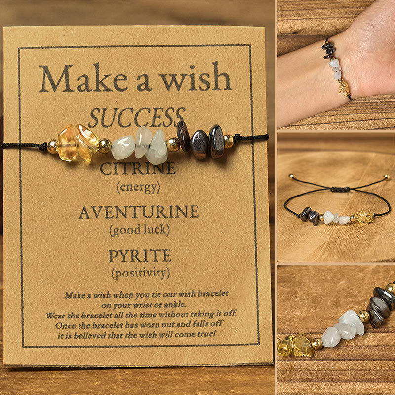 Buddha Stones Citrine Green Aventurine Pyrite Success Rope Card Bracelet - Irregular Beads (Wrist Circumference: 14-23cm) - image 0